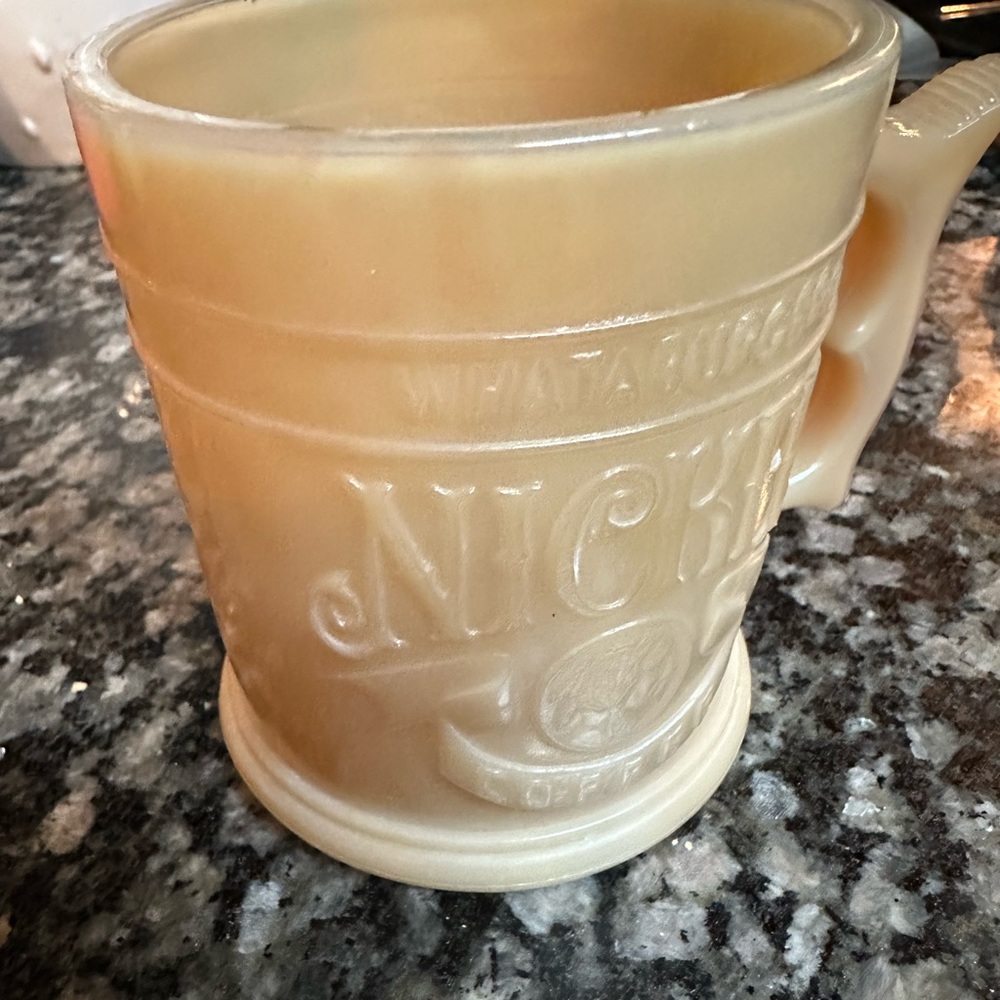 Whataburger vintage milk glass “Nickel” coffee mug.